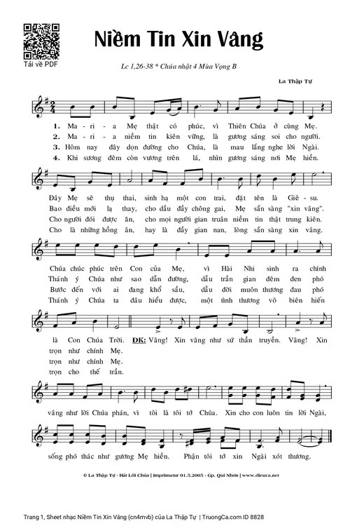 Sheet nhạc PDF bài Niềm Tin Xin Vâng (cn4mvb)
