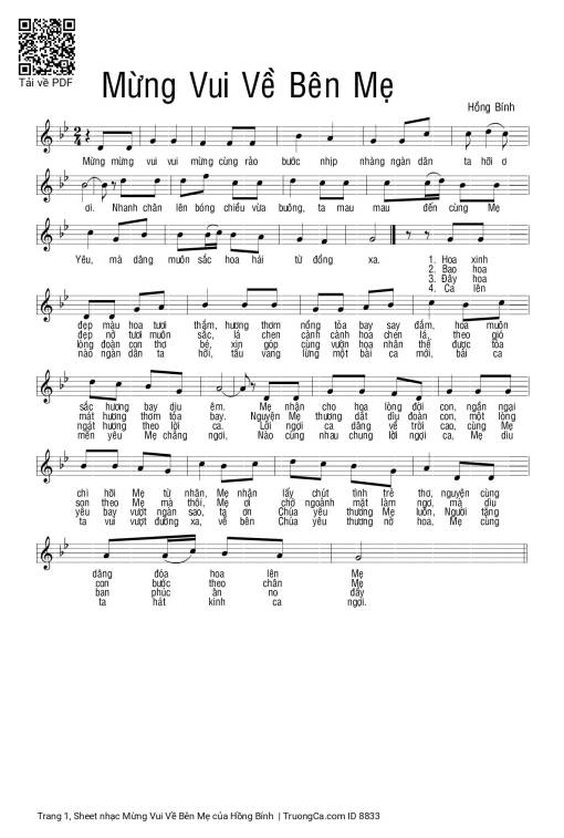 Sheet nhạc PDF bài Mừng Vui Về Bên Mẹ