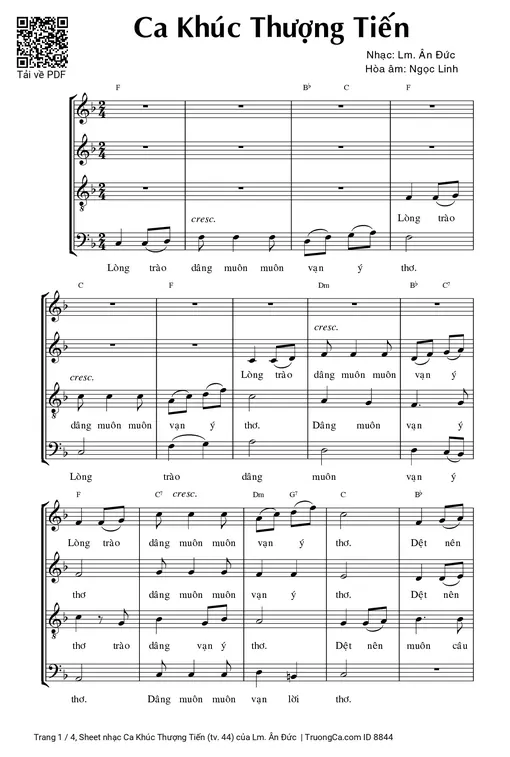 Sheet nhạc PDF bài Ca Khúc Thượng Tiến (tv. 44)