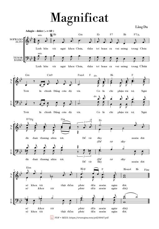 Sheet nhạc PDF bài Magnificat - Lãng Du