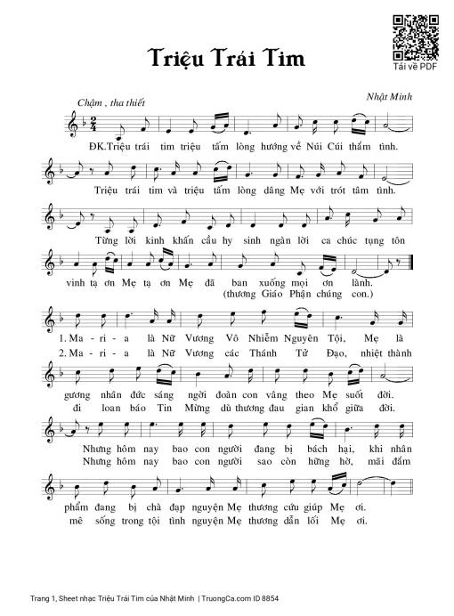 Sheet nhạc PDF bài Triệu Trái Tim