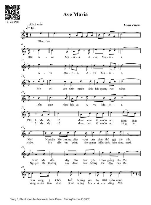 Sheet nhạc PDF bài Ave Maria - Loan Phạm