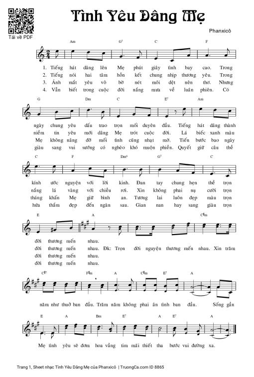 Sheet nhạc PDF bài Tình Yêu Dâng Mẹ