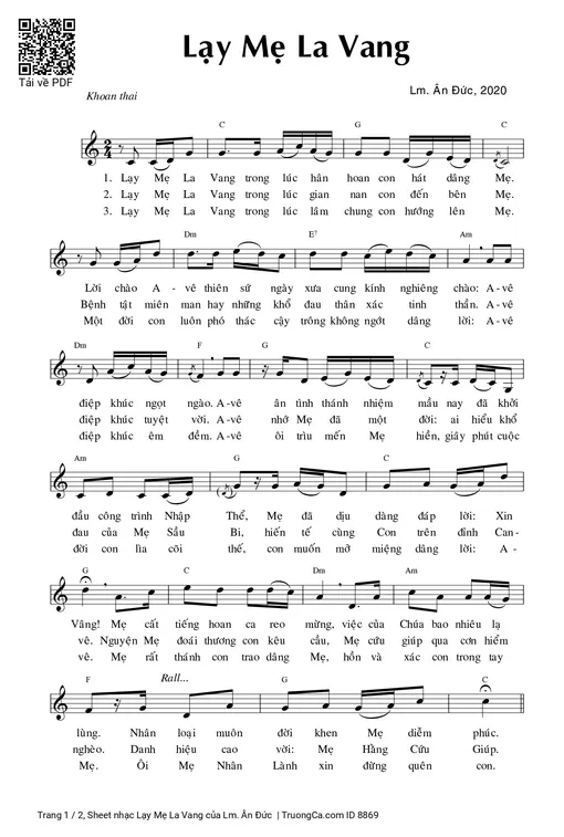 Sheet nhạc PDF bài Lạy Mẹ La Vang