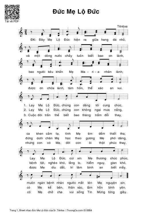 Sheet nhạc PDF bài đức Mẹ Lộ đức