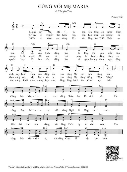 Sheet nhạc PDF bài Cùng Với Mẹ Maria