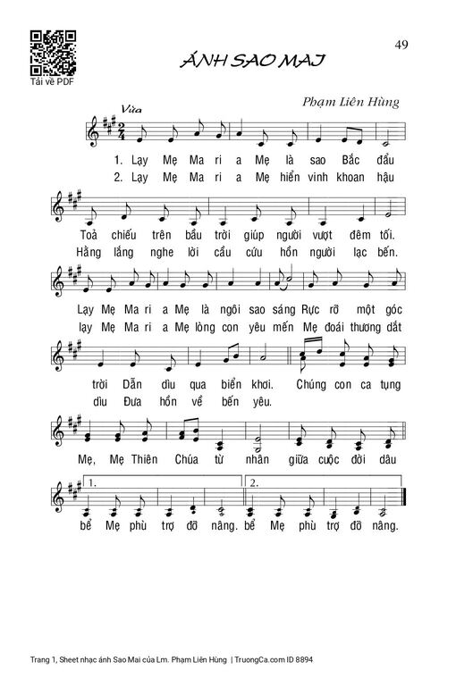 Sheet nhạc PDF bài ánh Sao Mai - Lm. Phạm Liên Hùng