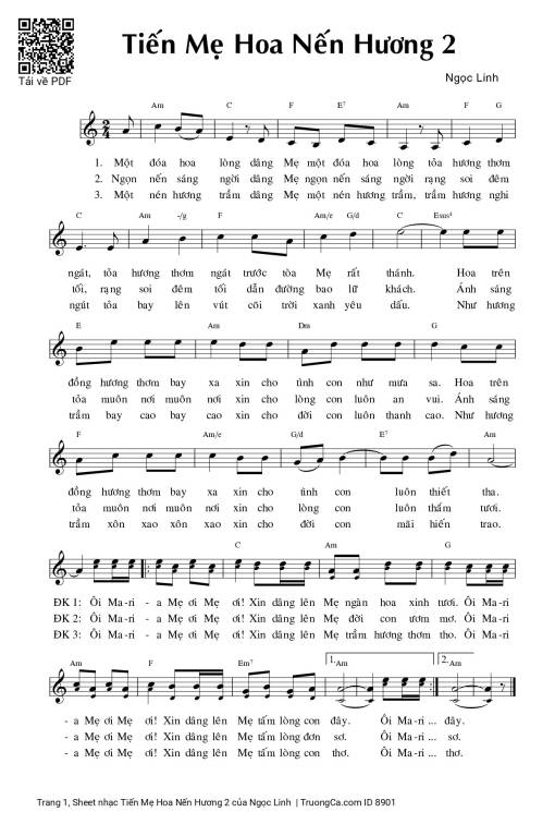 Sheet nhạc PDF bài Tiến Mẹ Hoa Nến Hương 2