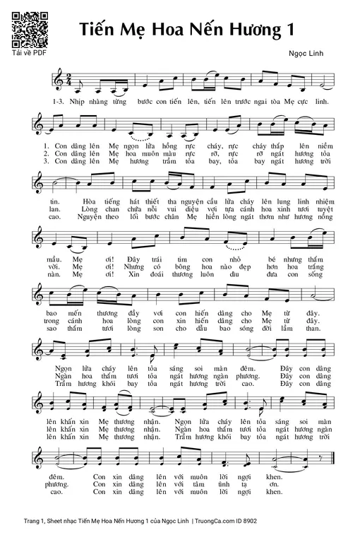 Sheet nhạc PDF bài Tiến Mẹ Hoa Nến Hương 1