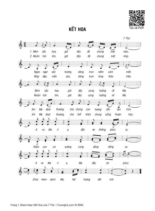 Sheet nhạc PDF bài Kết Hoa - 7 Thứ