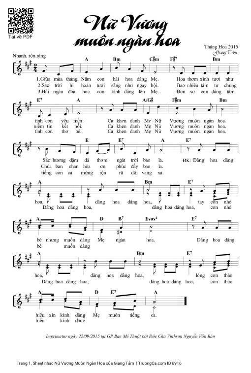 Sheet nhạc PDF bài Nữ Vương Muôn Ngàn Hoa