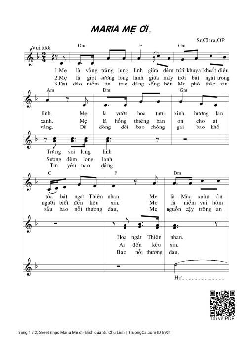 Sheet nhạc PDF bài Maria Mẹ ơi - Bích