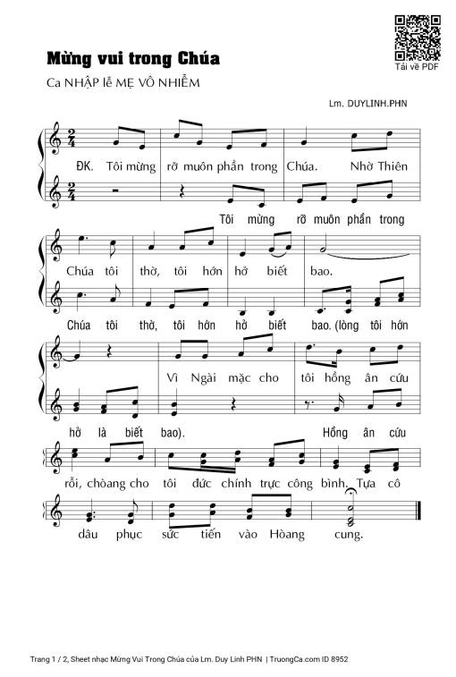 Sheet nhạc PDF bài Mừng Vui Trong Chúa