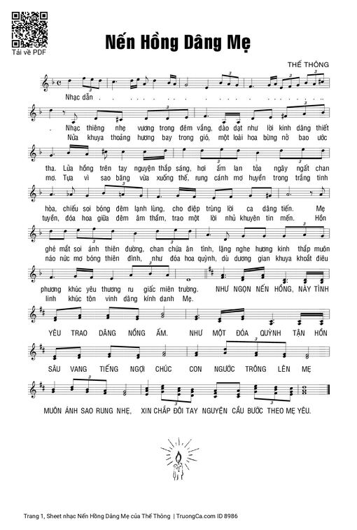 Sheet nhạc PDF bài Nến Hồng Dâng Mẹ