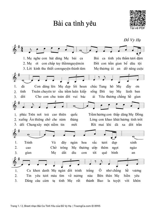 Sheet nhạc PDF bài Bài Ca Tình Yêu