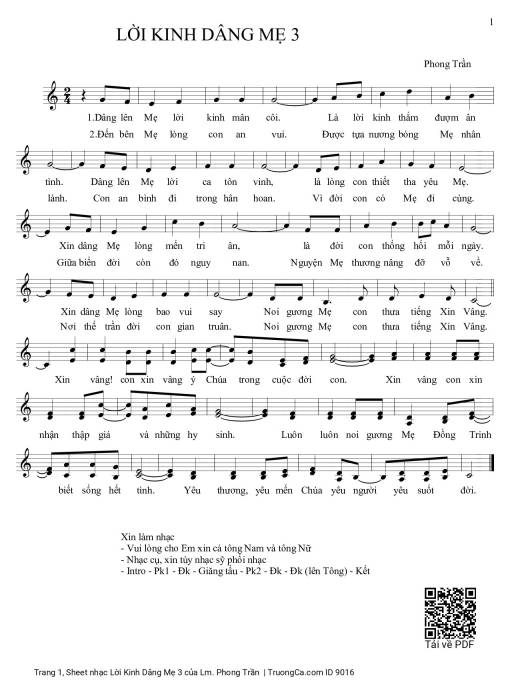 Sheet nhạc PDF bài Lời Kinh Dâng Mẹ 3