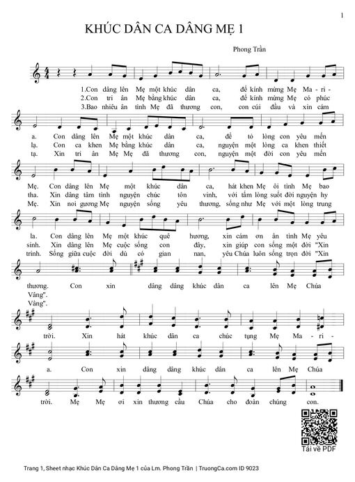 Sheet nhạc PDF bài Khúc Dân Ca Dâng Mẹ 1