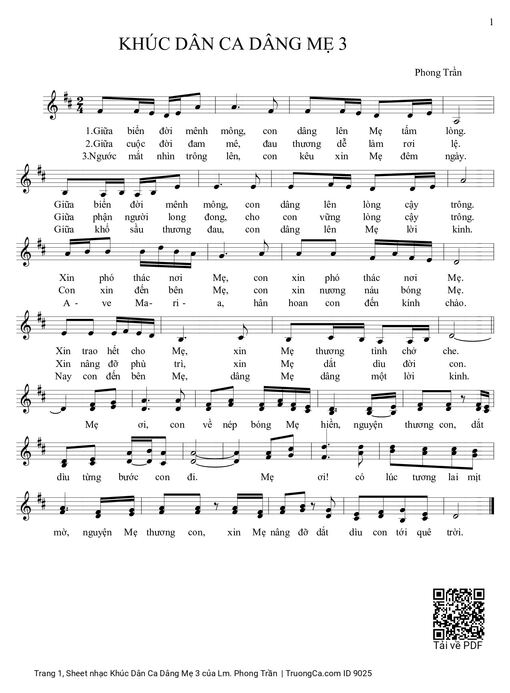 Sheet nhạc PDF bài Khúc Dân Ca Dâng Mẹ 3