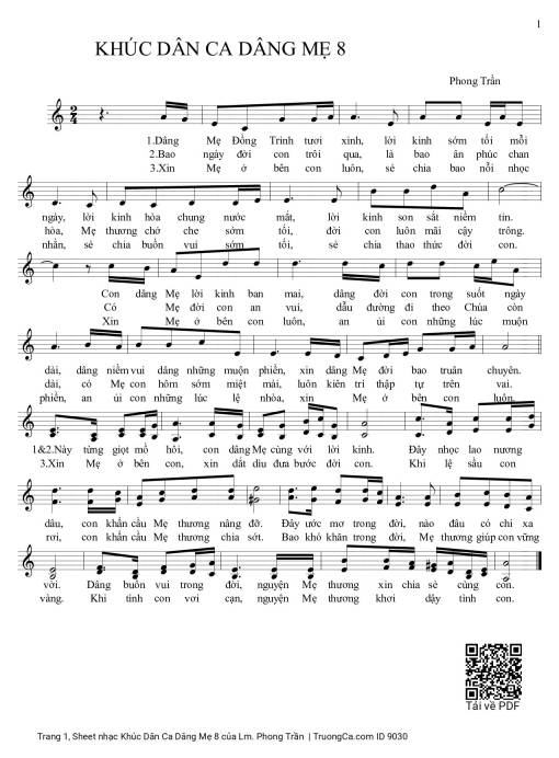 Sheet nhạc PDF bài Khúc Dân Ca Dâng Mẹ 8