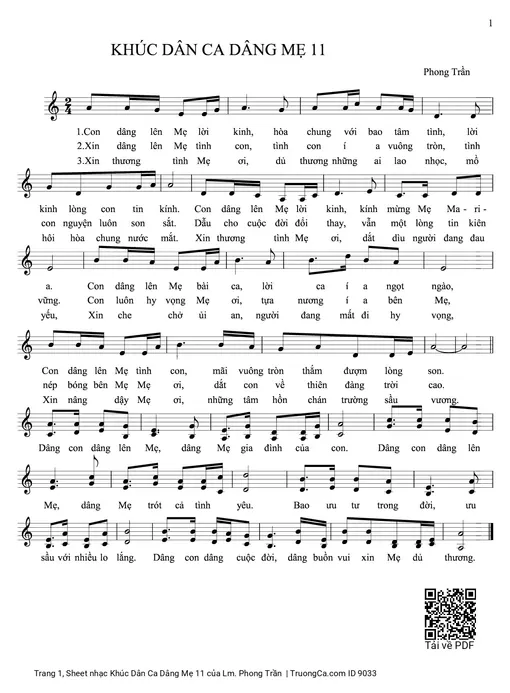 Sheet nhạc PDF bài Khúc Dân Ca Dâng Mẹ 11