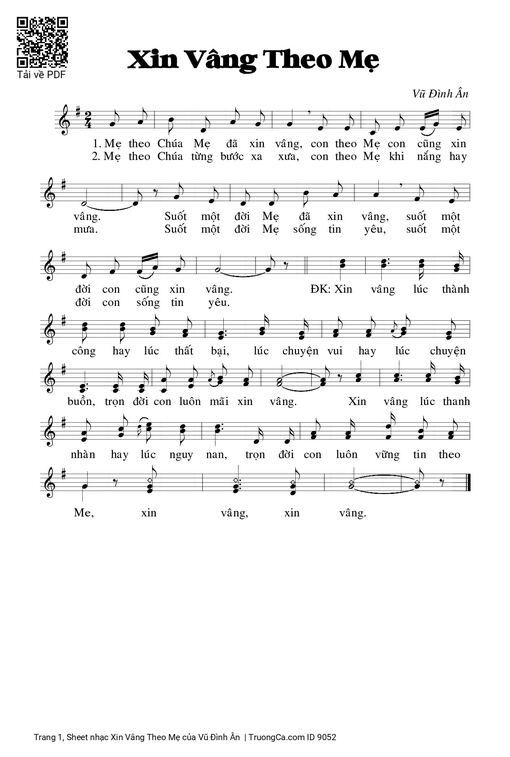 Sheet nhạc PDF bài Xin Vâng Theo Mẹ