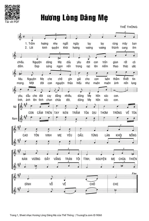 Sheet nhạc PDF bài Hương Lòng Dâng Mẹ