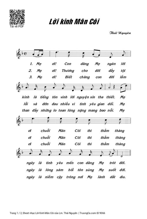 Sheet nhạc PDF bài Lời Kinh Mân Côi