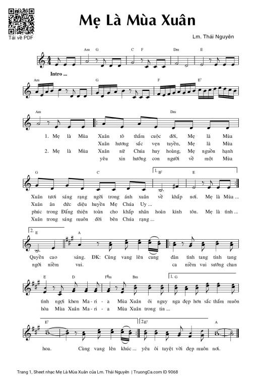 Sheet nhạc PDF bài Mẹ Là Mùa Xuân