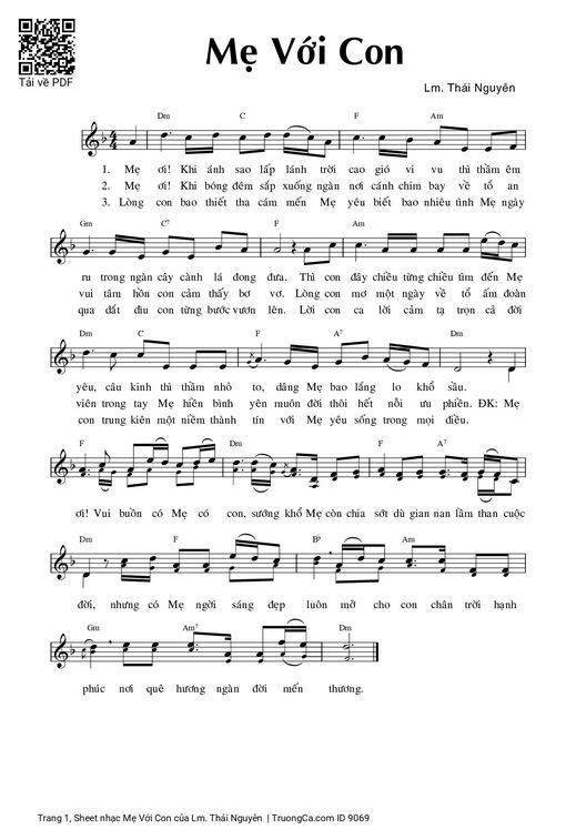 Sheet nhạc PDF bài Mẹ Với Con - Lm. Thái Nguyên