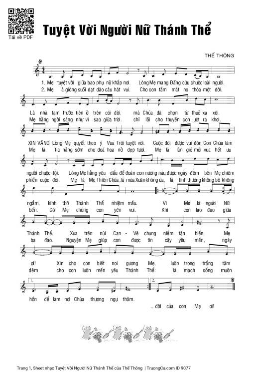 Sheet nhạc PDF bài Tuyệt Vời Người Nữ Thánh Thể