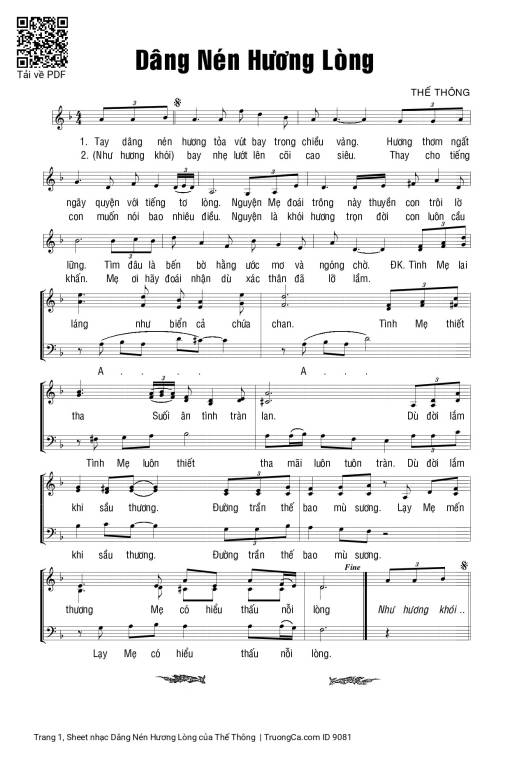Sheet nhạc PDF bài Dâng Nén Hương Lòng