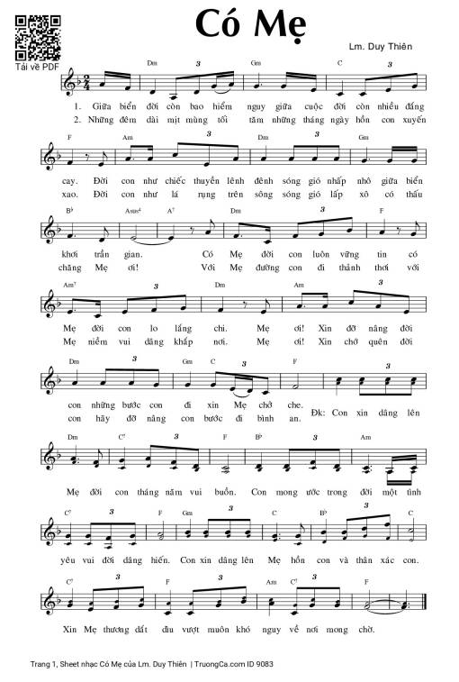 Sheet nhạc PDF bài Có Mẹ - Lm. Duy Thiên