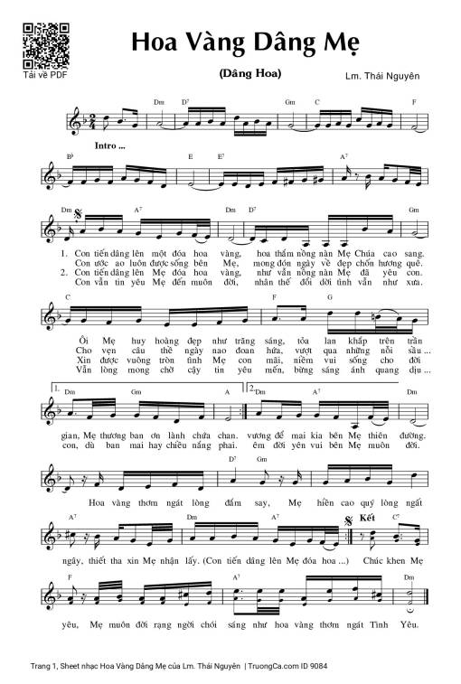 Sheet nhạc PDF bài Hoa Vàng Dâng Mẹ