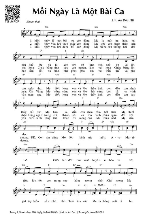 Sheet nhạc PDF bài Mỗi Ngày Là Một Bài Ca