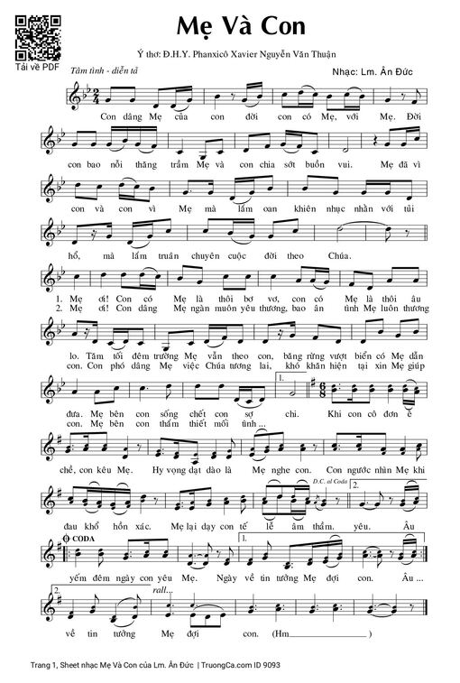 Sheet nhạc PDF bài Mẹ Và Con - Lm. Ân Đức