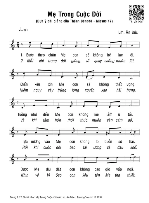 Sheet nhạc PDF bài Mẹ Trong Cuộc đời