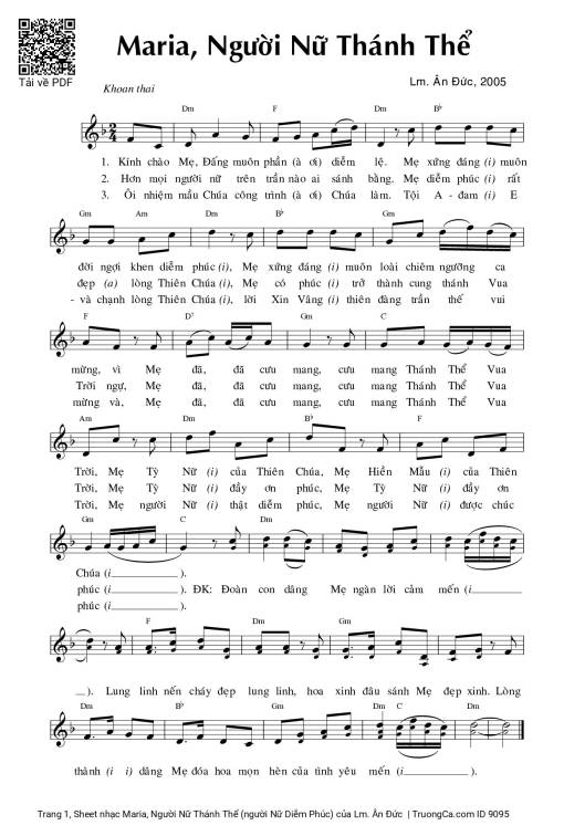 Sheet nhạc PDF bài Maria, Người Nữ Thánh Thể (người Nữ Diễm Phúc)