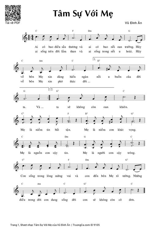 Sheet nhạc PDF bài Tâm Sự Với Mẹ