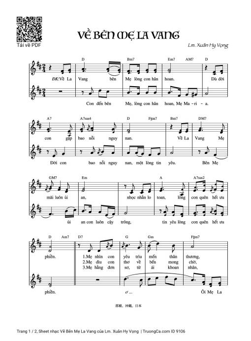 Sheet nhạc PDF bài Về Bên Mẹ La Vang