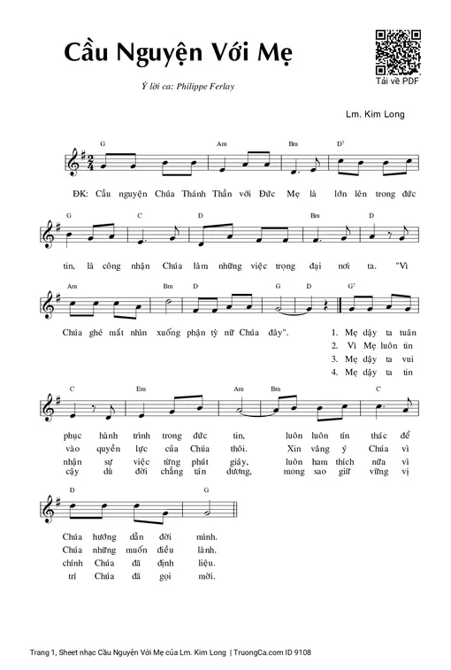 Sheet nhạc PDF bài Cầu Nguyện Với Mẹ