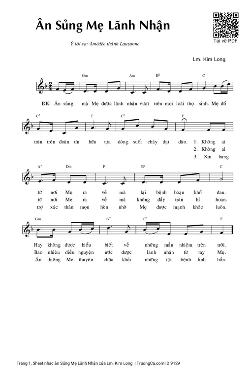 Sheet nhạc PDF bài ân Sủng Mẹ Lãnh Nhận