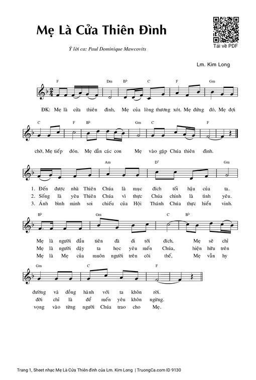 Sheet nhạc PDF bài Mẹ Là Cửa Thiên đình