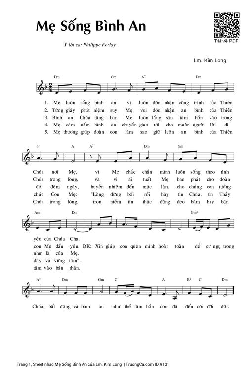 Sheet nhạc PDF bài Mẹ Sống Bình An