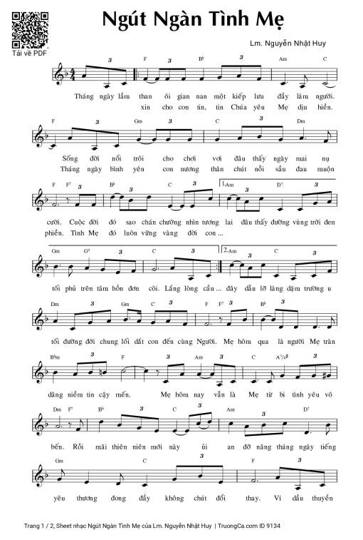 Sheet nhạc PDF bài Ngút Ngàn Tình Mẹ