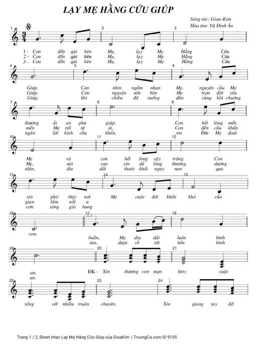 Sheet nhạc PDF bài Lạy Mẹ Hằng Cứu Giúp