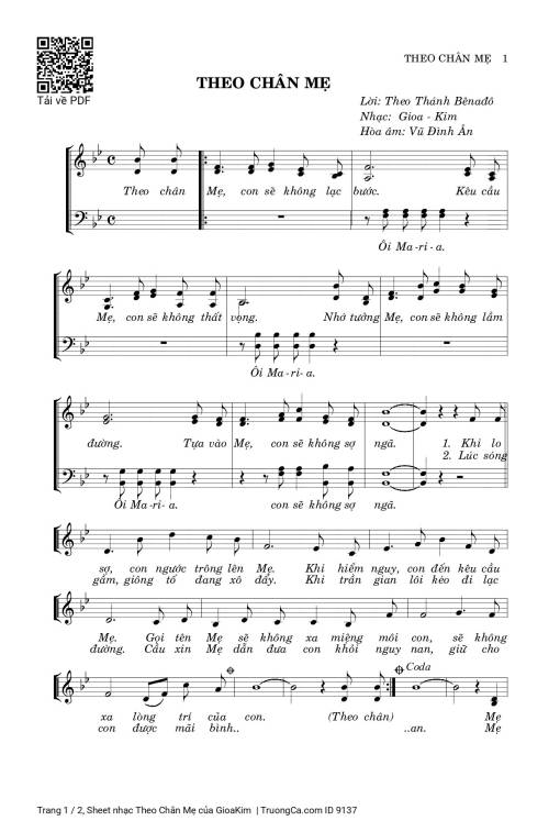 Sheet nhạc PDF bài Theo Chân Mẹ