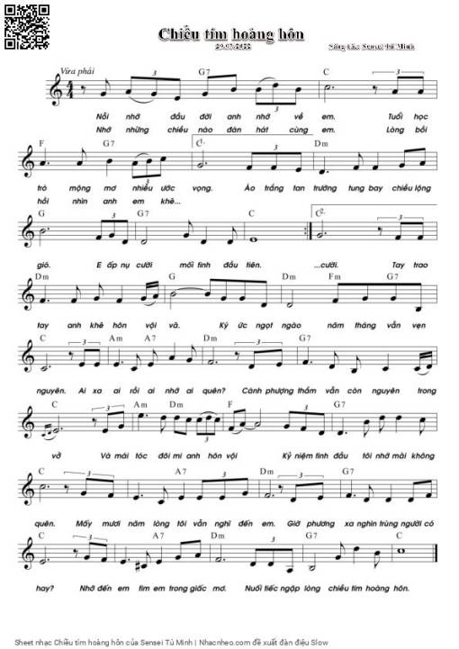 Sheet nhạc PDF bài Chiều tím hoàng hôn