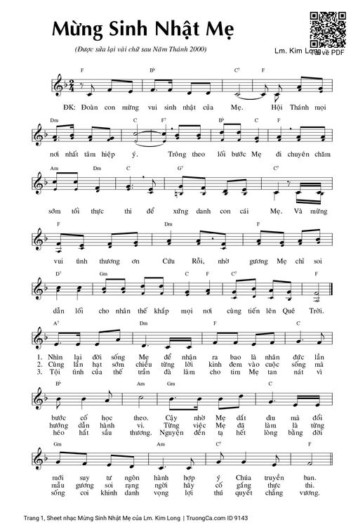 Sheet nhạc PDF bài Mừng Sinh Nhật Mẹ