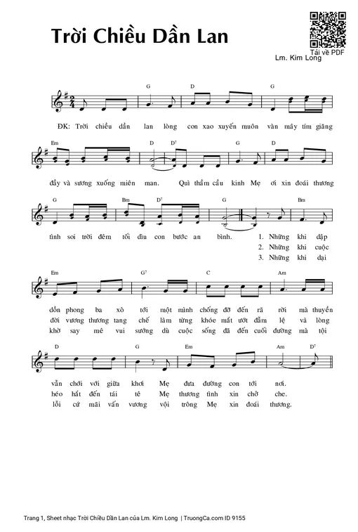Sheet nhạc PDF bài Trời Chiều Dần Lan