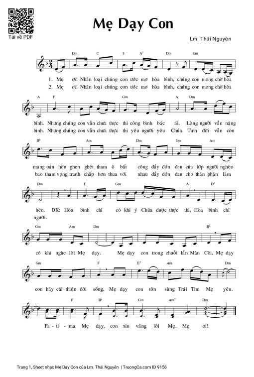 Sheet nhạc PDF bài Mẹ Dạy Con - Lm. Thái Nguyên